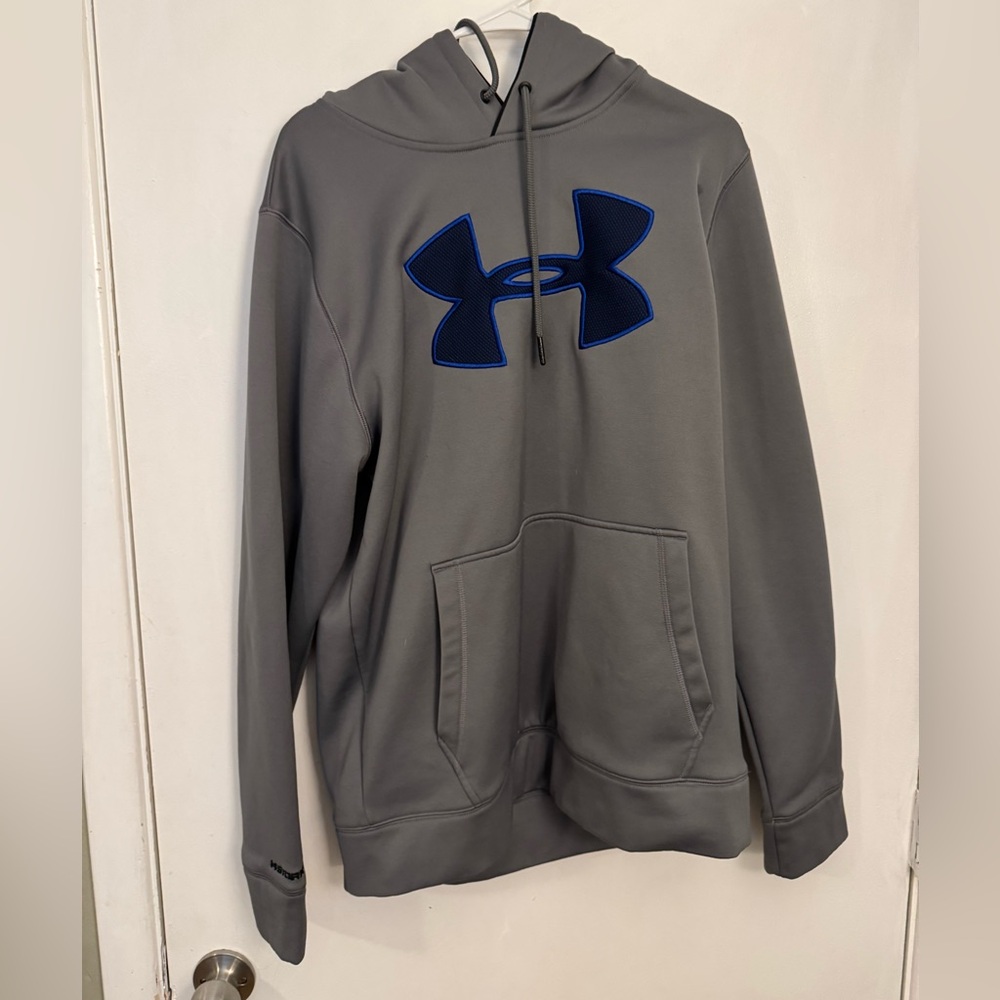 Under Armour Men's Gray and Blue Hoodie storm cold gear medium gym casual